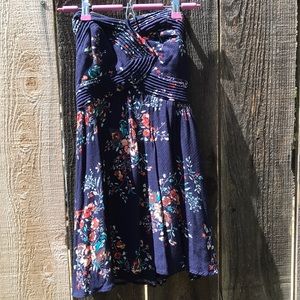 Dark Blue floral strapless dress